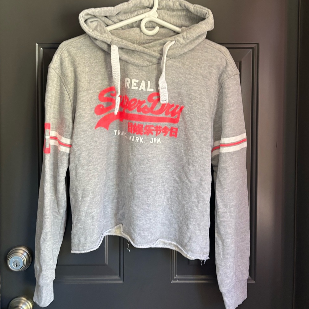 Superdry Gray Sweater with Pink Logo